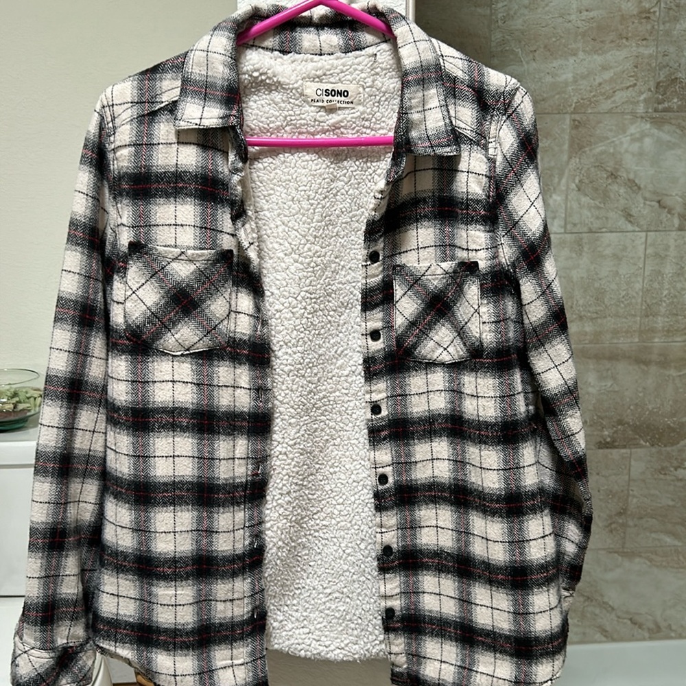CI Sono Sherpa paid buttoned shirt top women’s size M